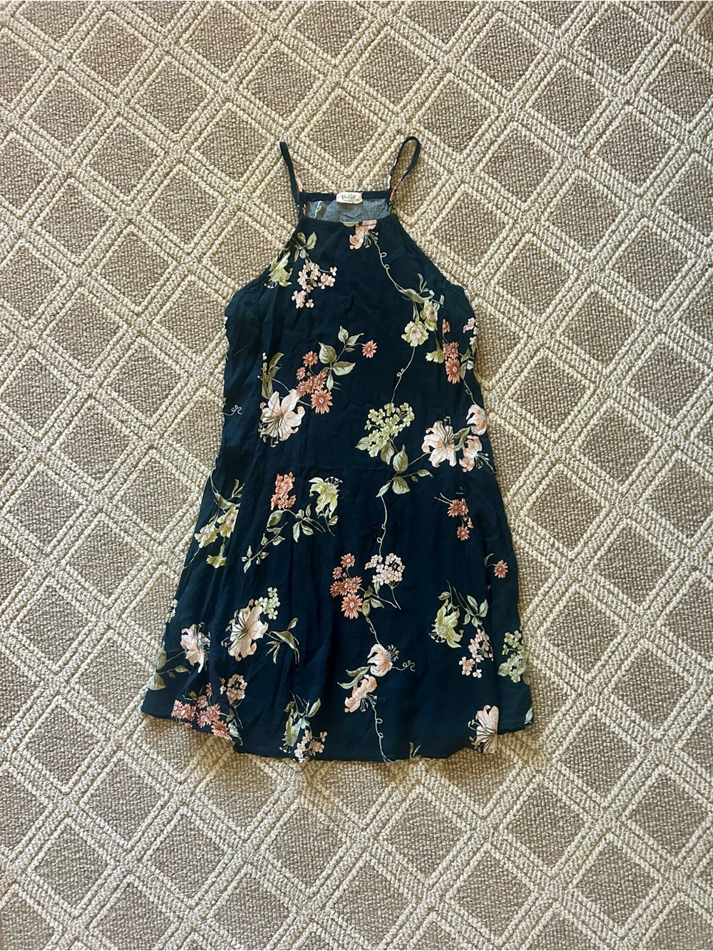 J Galt Brandy Melville  Black Floral spaghetti Strap Mini Dress one size